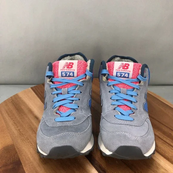 New Balance 574 Mid Sneakers Womens 7.5 B 'Gray Red Blue' Fleece Lined Comfort